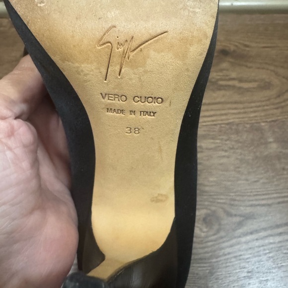 Giuseppe Zanotti Black Satin Embellished Peep-Toe Heels - Picture 9 of 11